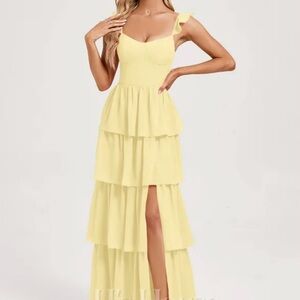 JJs House A-line V-Neck Floor-Length Chiffon Bridesmaid Dress With Ruffle